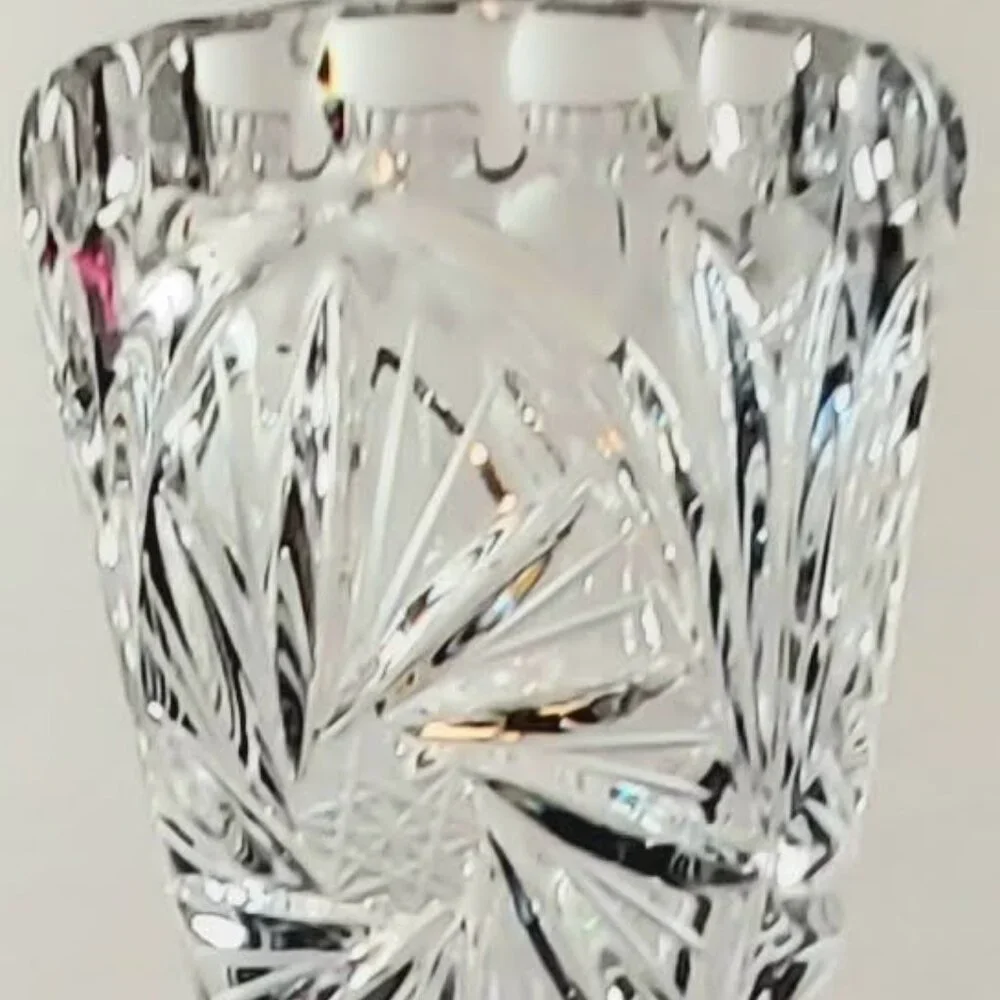Vintage Czech Lead Crystal High Clarity Etched Starburst Pedestal Vace 9